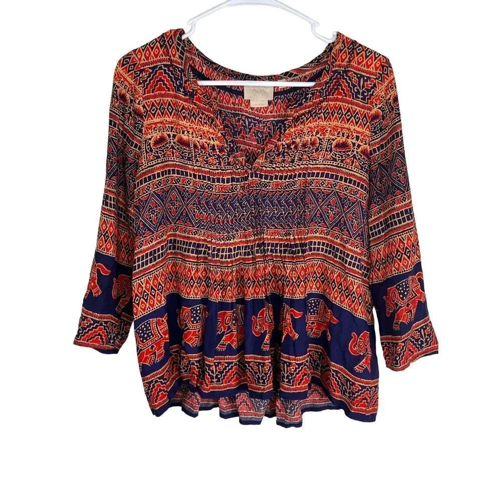 Vanessa Virginia Women's Pleated Quarter Sleeve Mahdia Peasant Blouse‎ Size 4